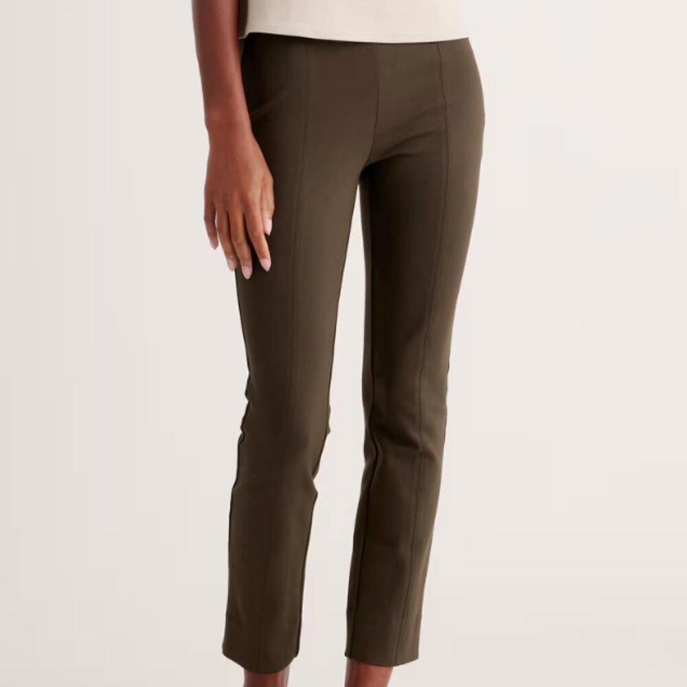 Quince Ultra-Stretch Ponte Pintuck Ankle Pants (Olive)